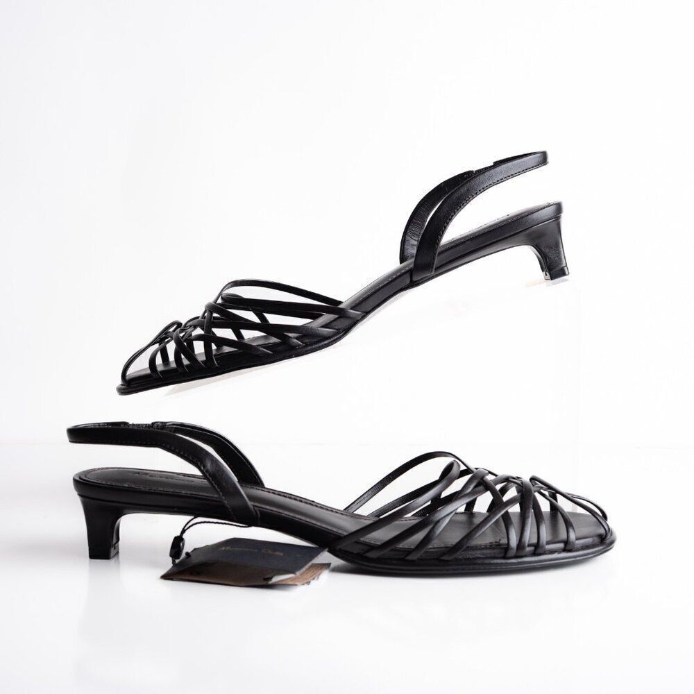 Massimo Dutti Womens Stappy Heeled Sandals slingbak Brown Leather US 9 EU 40 NWB - Picture 2 of 9